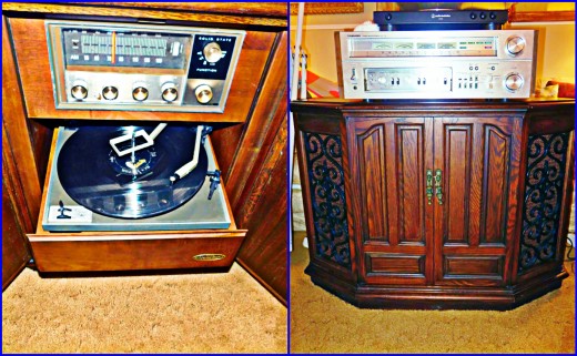 Vintage Sears Silvertone Stereo AM/FM Radio Phonograph Console Turntable Cabinet. A lovely compact well-built Silvertone, made in the USA. Beautiful design with lovely Grillwork on the Speaker Cover.