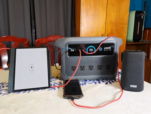 Charging a tablet, phone, and speaker using the USB ports
