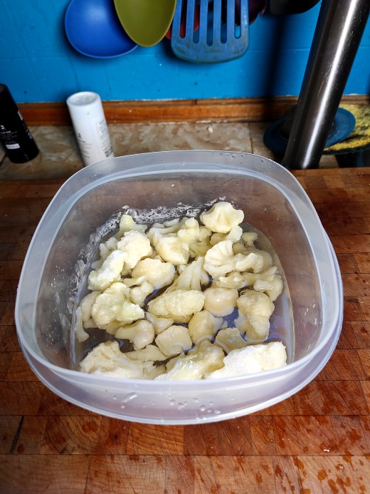Preparing to steam cauliflower in my microwave