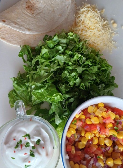 Ingredients for a chilli con carne wrap