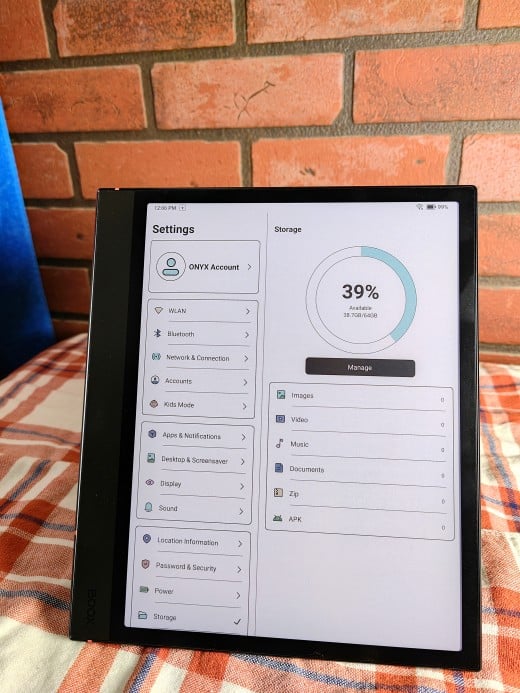 The settings page