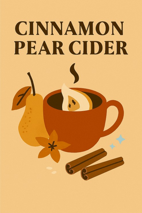 Cozy up with cinnamon pear cider—crafted with ripe pears, warm spices, and autumn comfort in every sip.