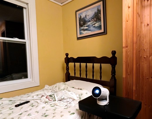 Preparing to watch a movie at night in my bedroom