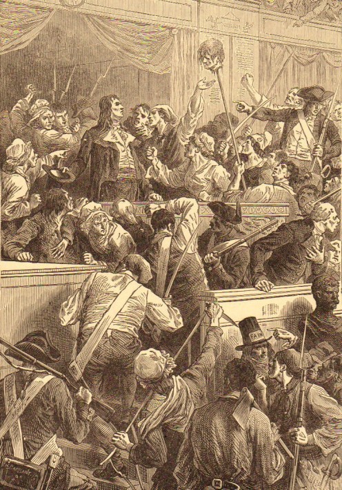 The bread rioters in the Hall of the Convention.  Drawn by F. Lix