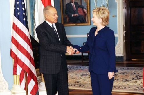 Secretary Clinton and Egyptian Foreign Minister Ahmed Ali Aboul Gheit on Feb 12, 2009 at the US State Department.  