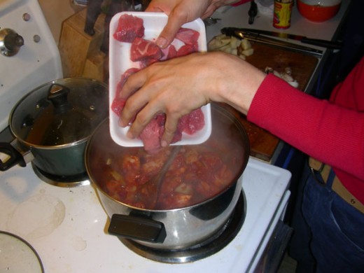 Add the meat cubes