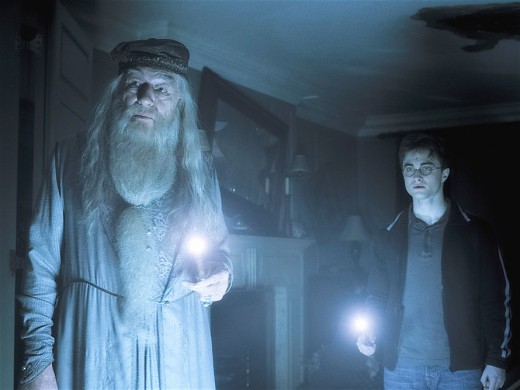 A scene from Harry Potter with fellow actor Michael Gambon playing the role of Albus Dumbledore.
