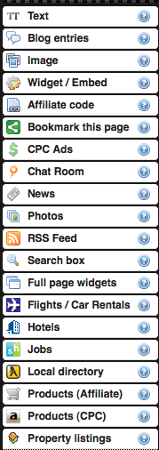 Screenshot of the different modules you can use.