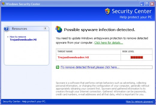 This is a screen shot of the fake Windows Security Center warning!