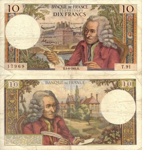 Voltaire was once on the 10 Franc Note