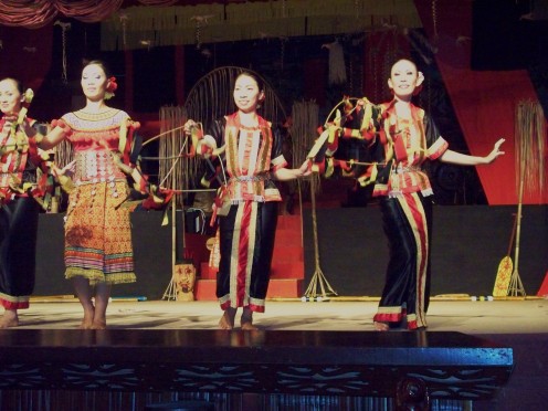 Kenyah dancers seek the favor of Bungan Malam, the goddess of the forest. Malaysian Borneo