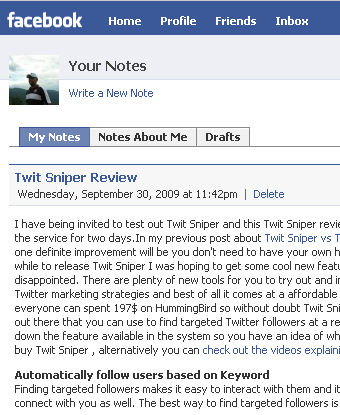 Overview of a Facebook note