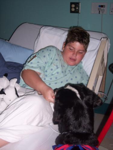 Jimmy is visited by a therapy dog