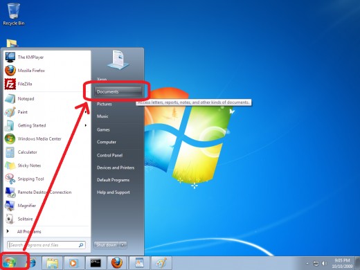 Click on "Start" & then click on "Documents"