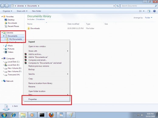 Right click on "My Documents" & then click on "Properties "