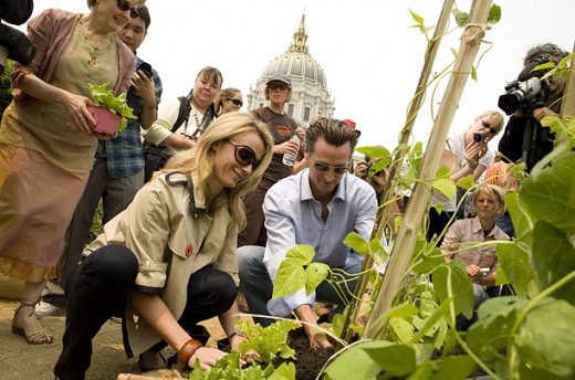 1.San Francisco's New Victory Garden   Mayor Gavin Newsom helps Slow Food Nation plant the first edible garden at City Hall since 1943. During World War II, civilians across the country were encouraged to aid the war effort by growing their own food 