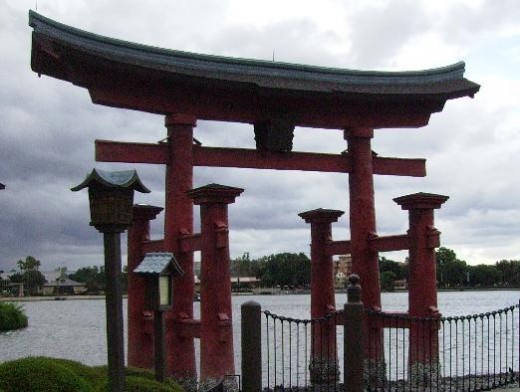 Traditional Japanese Shinto Torii or Gate of Honor at Disney World, Orlando, Florida