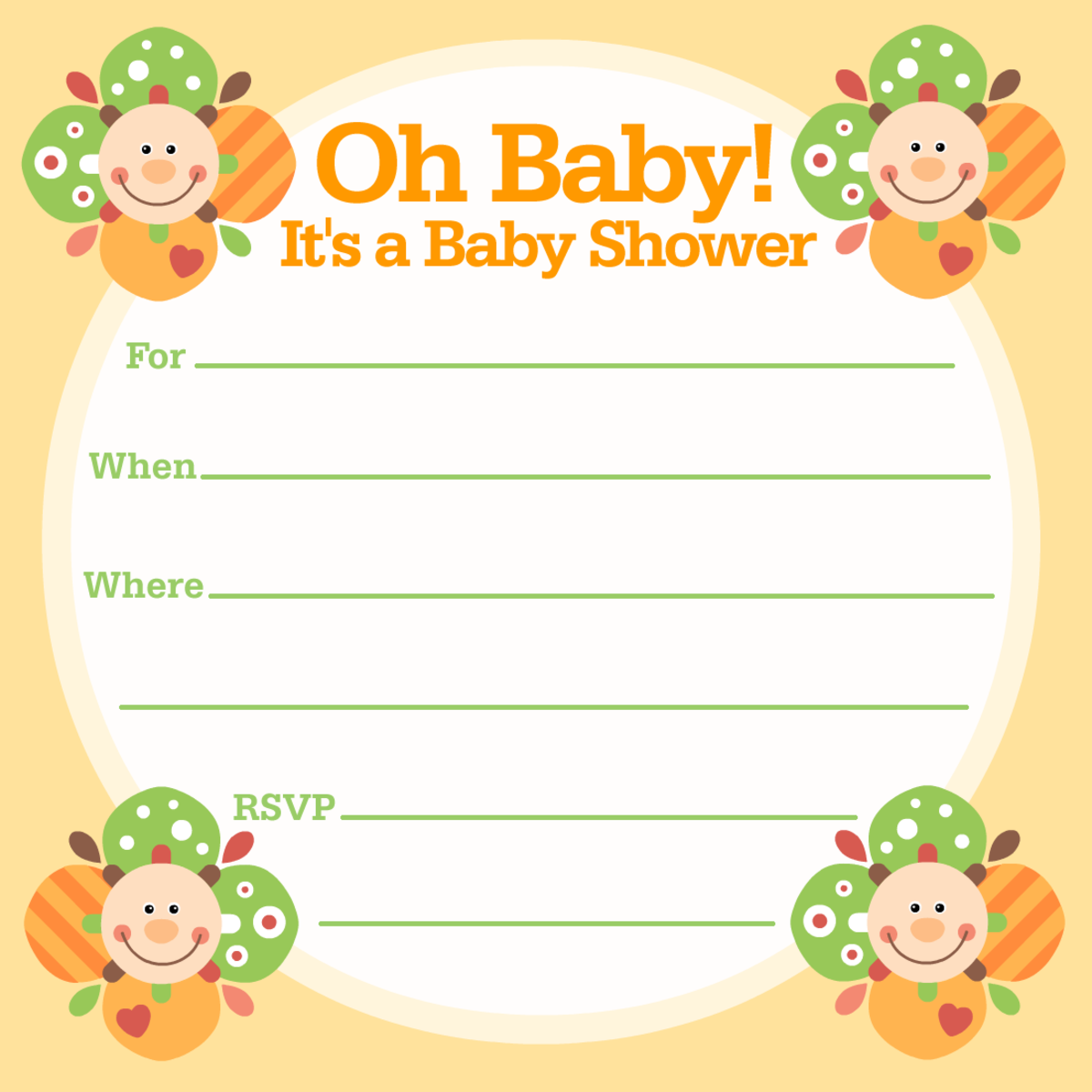 Free happy faces baby shower invitation -- for boys or girls