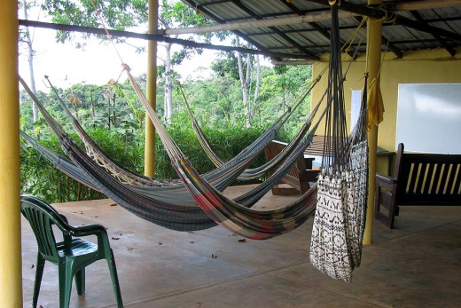 Hammock area! My favourite was the multi-coloured one. My bedroom was just on the right of the white hammock.
