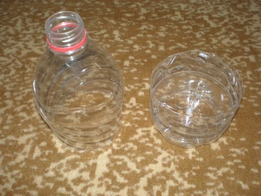 The bottle is cut in the middle.
