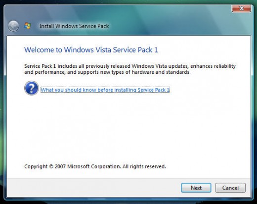 Welcome to Windows Vista Service Pack 1
