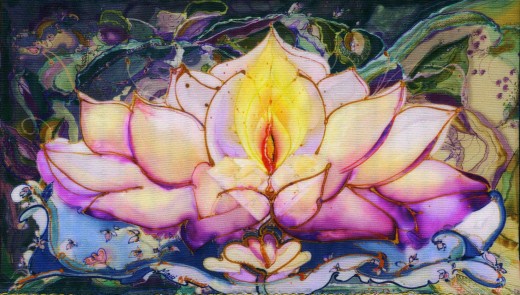lotus painted on Silk