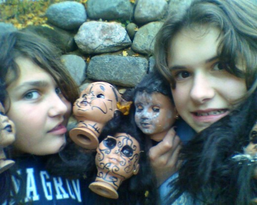 My daughter and her friend reveling in the morbid theater of craft, art & craft! 
