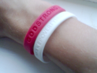 These two bracelets are from the 'Make Poverty History' and 'Godstrong' awareness campaigns. 