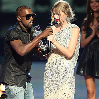 Kanye West rudely interrupting Taylor Swift's VMA acceptance speech.