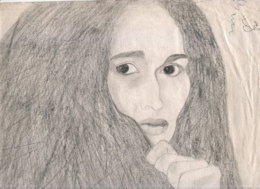 This drawing is one that I cherish like no other. The quality of the sketch has reduced due to scanning it but when seen on paper the eyes mezmerize me, they make me feel pain and suffering and longing. I dubbed this the Cloaked lady. This drawing ha