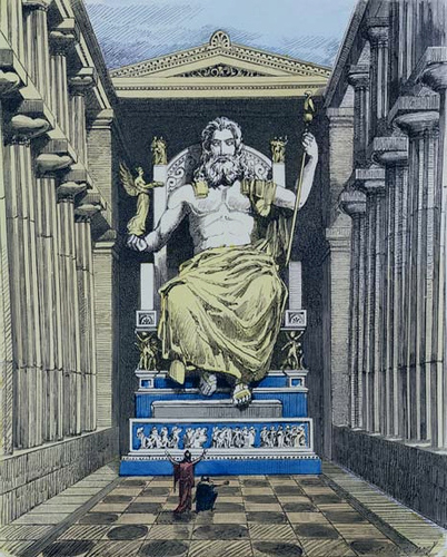 An artist's illustration on how the statue might have looked like inside the temple