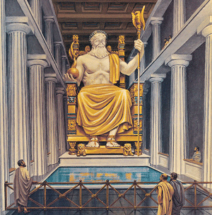 An artist's illustration on how the statue might have looked like inside the temple