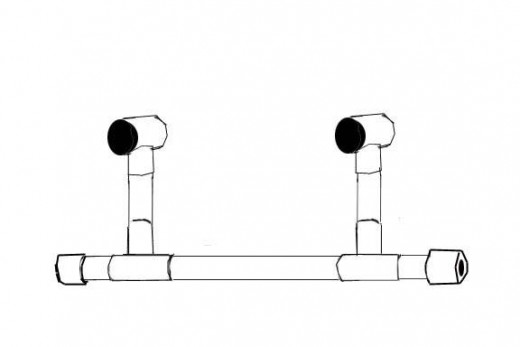 Glue T joints to the top of the upright pipes facing perpendicular to the axle (fore and aft).