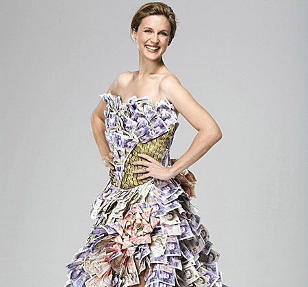 Katie Derham poses in a 50,000 dress made of money From Metro.co.uk