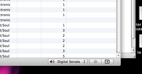 screenshot of the lower right corner of iTunes.  My stereo is called "digital sonata" in iTunes