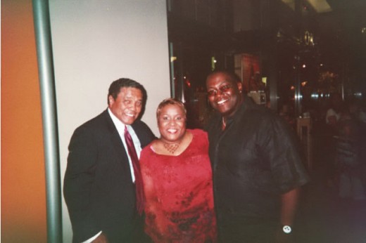Justin Guarini's (first season American Idol, runner-up with Kelly Clarkson) dad, me, and the dawg, Randy Jackson, American Idol, talking before the first finale at Kodak Theater in Los Angeles, California  