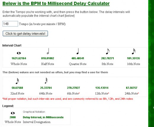 bpm to delay time chart