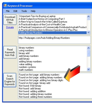 Results generated by the tool: 4 keywords were found on the first page of results.
