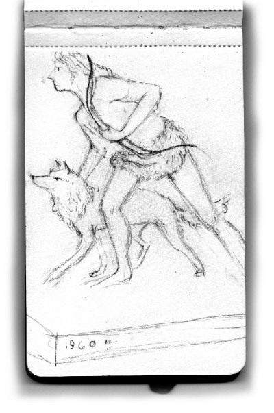 Sketch of an Indian going for hunting