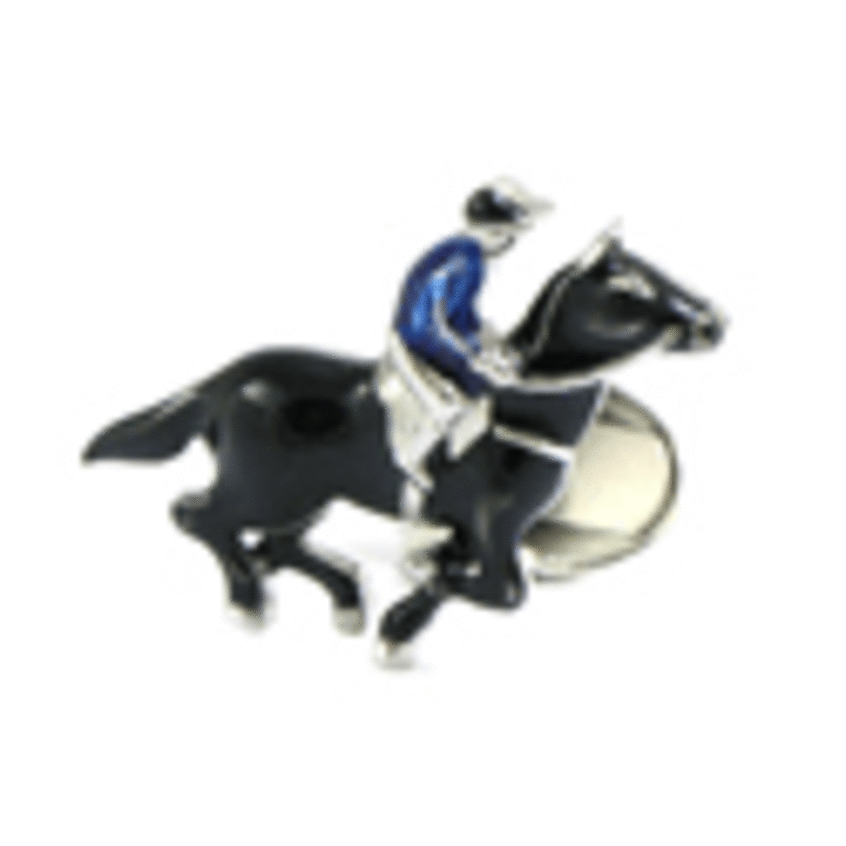 Racing Horse Cuff Link with Jockey in Blue Silk and Black Horse