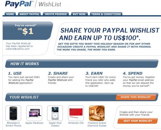 PayPal WishList Facebook Application.