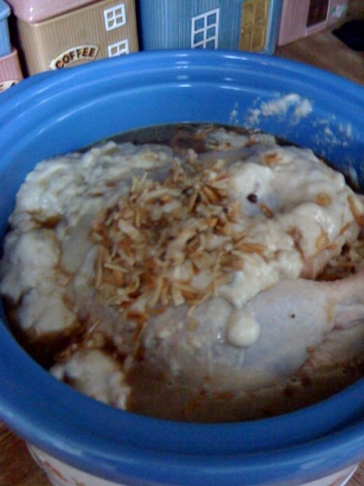 Pour onto the chicken.