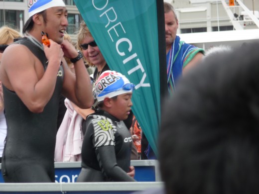 Father & son from Korea complete the swim