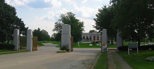 Resurrection Cemetery in Justice, Illinois - made famous by the ghost story of Resurrection Mary. (Photo Wikimedia Commons.)