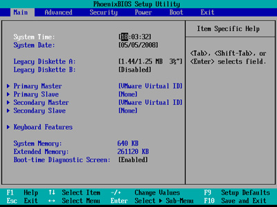 Example of PC Bios screen