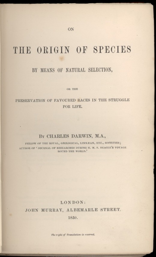 Title page of The Origin of Species first edition