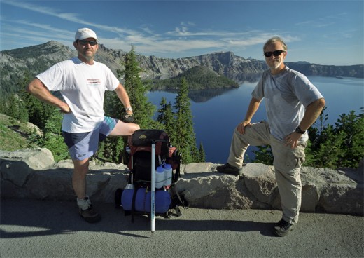 Jondolar and Bill pose together in front of Crater Lake.
