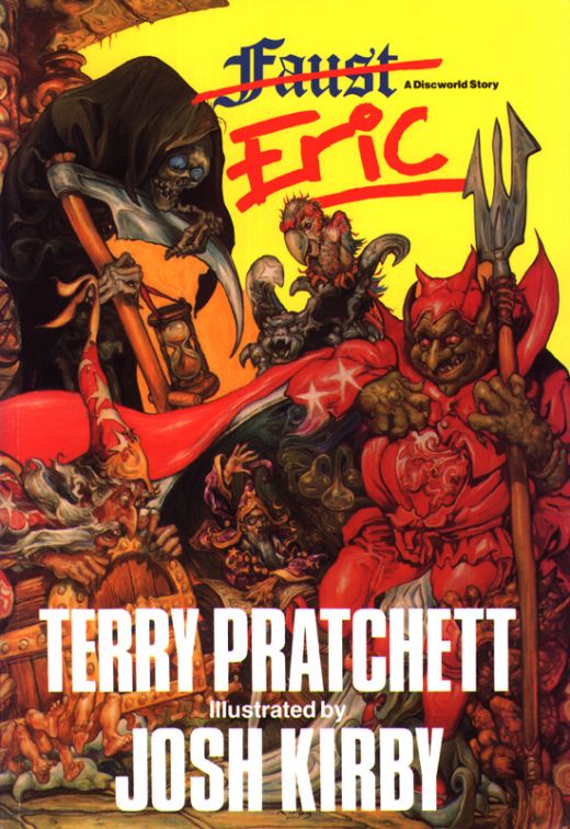 The Discworld Eric (Faust) book has the return of Rincewind from the Dungeon Dimensions, and a young Demonologist with a pet parrot! The Discworld Eric (Faust) book has the return of Rincewind from the Dungeon Dimensions, and a young Demonologist with a pet parrot!