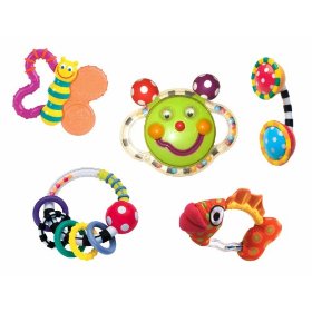 5 piece set of baby rattles and teethers
