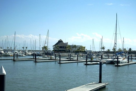 The Yacht Club and marina Office at La Cruz Marina, Banderas Bay. The marina and docks are just one year old, but already showing signs of poor construction and design.
